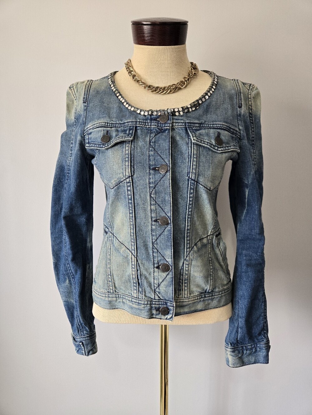 Drykorn For Beautiful People No Collar Light Wash Denim Jacket. Size 1
